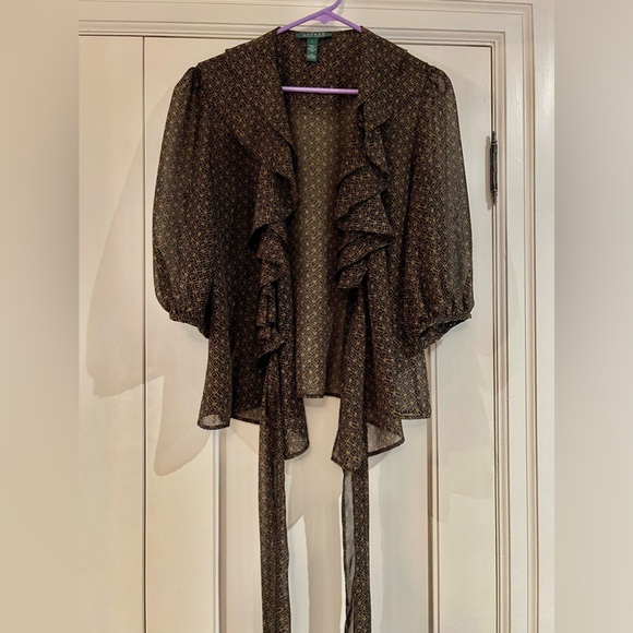LAUREN Ralph Lauren Blouse With Tie, Size L - Picture 2 of 6